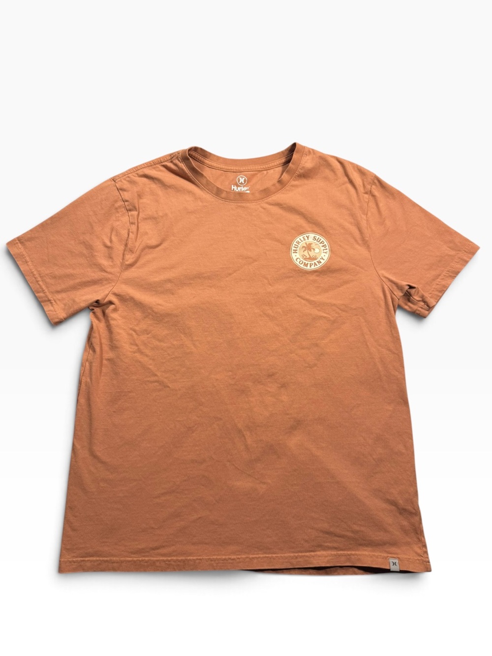 Hurley Medium Men's Rust Orange Short Sleeve Logo Tee Surf Palm Tree